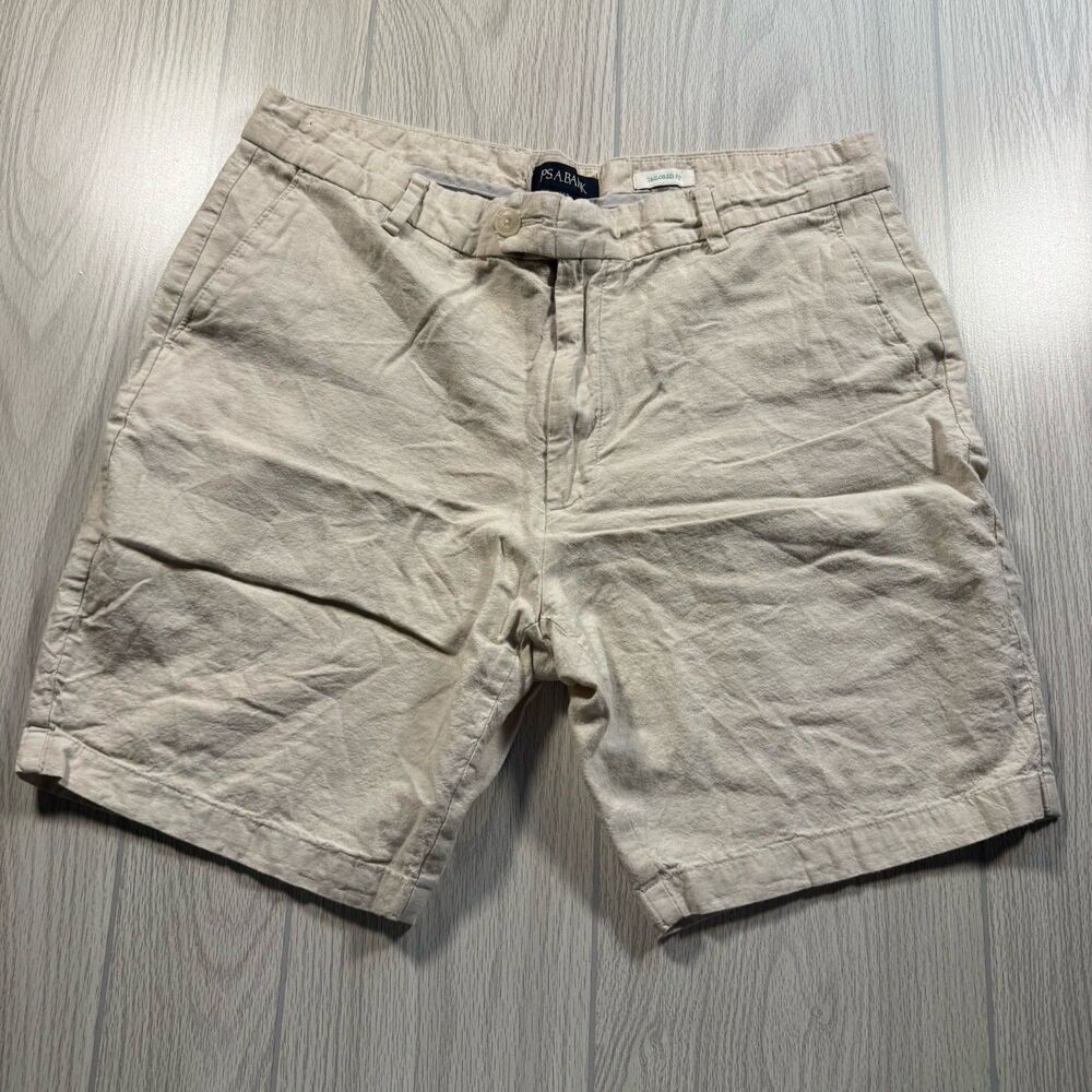 Jos A Bank Linen Blend Shorts 36R x 8 Beige Tailored Fit EUC